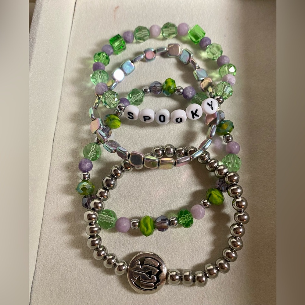 4 bracelet stack. Halloween “spooky” bracelets